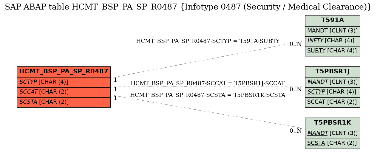 E-R Diagram for table HCMT_BSP_PA_SP_R0487 (Infotype 0487 (Security / Medical Clearance))