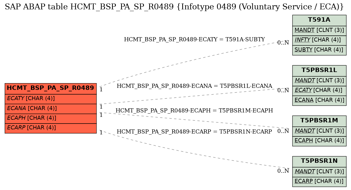 E-R Diagram for table HCMT_BSP_PA_SP_R0489 (Infotype 0489 (Voluntary Service / ECA))