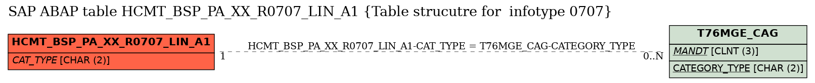 E-R Diagram for table HCMT_BSP_PA_XX_R0707_LIN_A1 (Table strucutre for  infotype 0707)