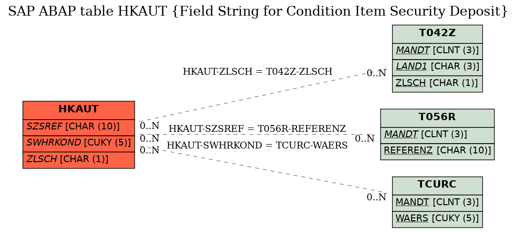 E-R Diagram for table HKAUT (Field String for Condition Item Security Deposit)