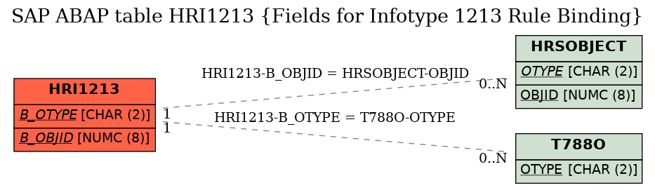 E-R Diagram for table HRI1213 (Fields for Infotype 1213 Rule Binding)