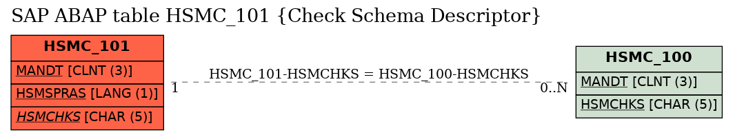 E-R Diagram for table HSMC_101 (Check Schema Descriptor)