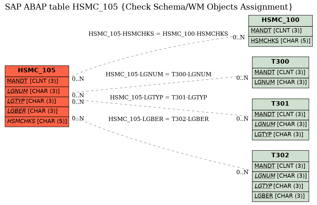 E-R Diagram for table HSMC_105 (Check Schema/WM Objects Assignment)