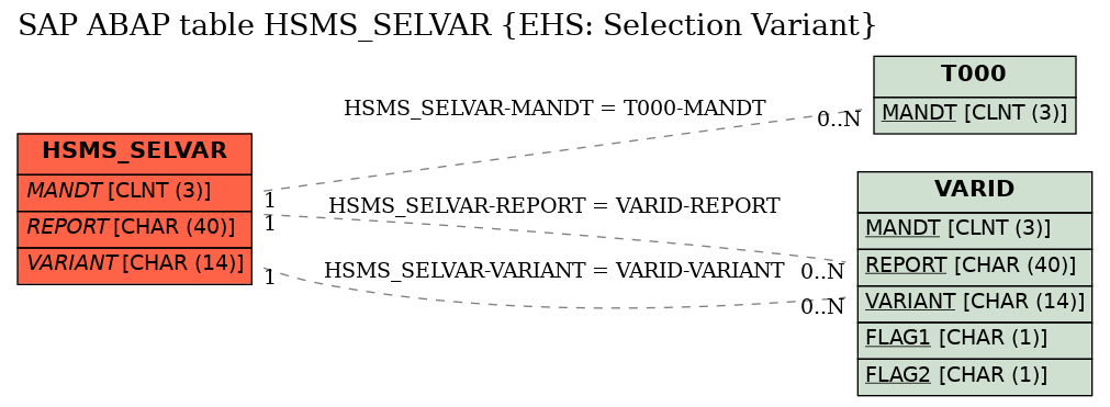 E-R Diagram for table HSMS_SELVAR (EHS: Selection Variant)