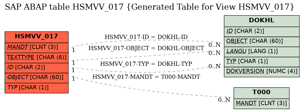 E-R Diagram for table HSMVV_017 (Generated Table for View HSMVV_017)