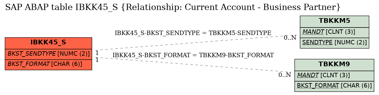 E-R Diagram for table IBKK45_S (Relationship: Current Account - Business Partner)