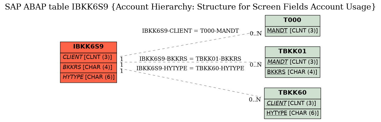 E-R Diagram for table IBKK6S9 (Account Hierarchy: Structure for Screen Fields Account Usage)