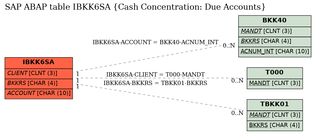 E-R Diagram for table IBKK6SA (Cash Concentration: Due Accounts)
