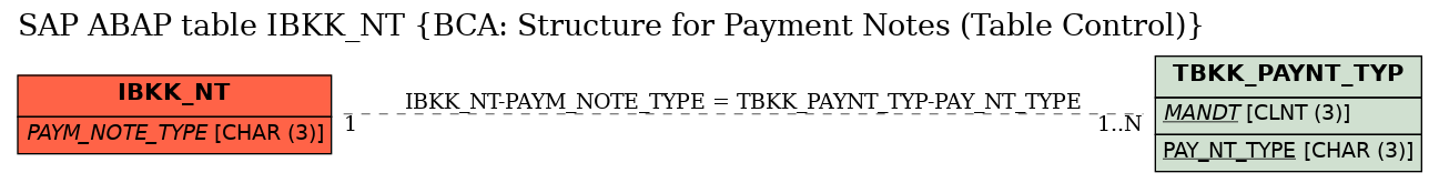 E-R Diagram for table IBKK_NT (BCA: Structure for Payment Notes (Table Control))