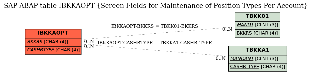 E-R Diagram for table IBKKAOPT (Screen Fields for Maintenance of Position Types Per Account)