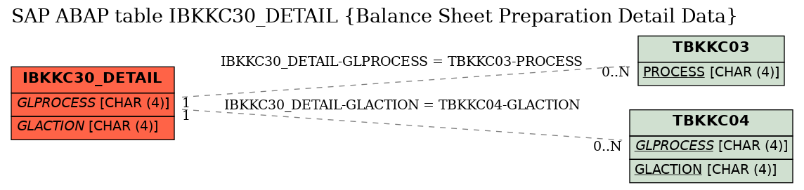 E-R Diagram for table IBKKC30_DETAIL (Balance Sheet Preparation Detail Data)