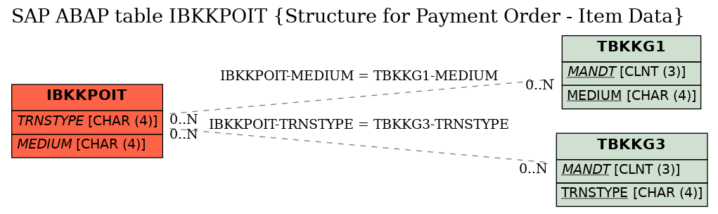 E-R Diagram for table IBKKPOIT (Structure for Payment Order - Item Data)