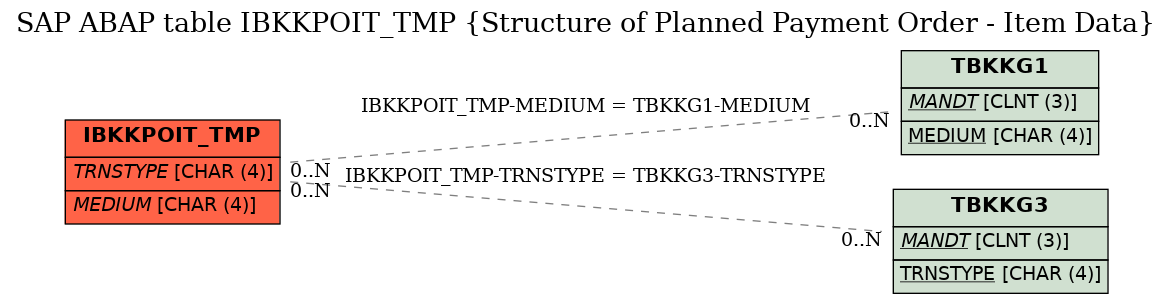 E-R Diagram for table IBKKPOIT_TMP (Structure of Planned Payment Order - Item Data)