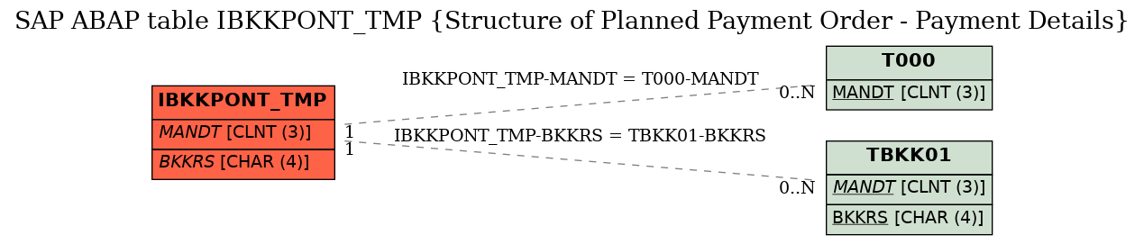 E-R Diagram for table IBKKPONT_TMP (Structure of Planned Payment Order - Payment Details)