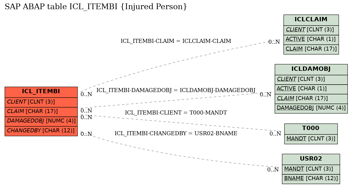 E-R Diagram for table ICL_ITEMBI (Injured Person)