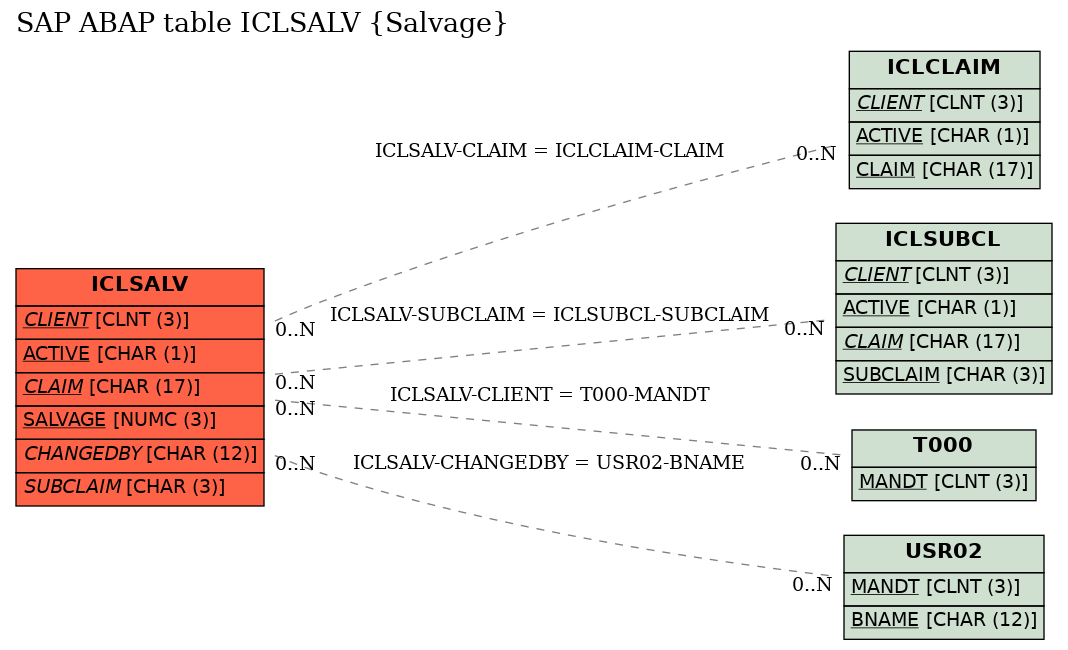 E-R Diagram for table ICLSALV (Salvage)