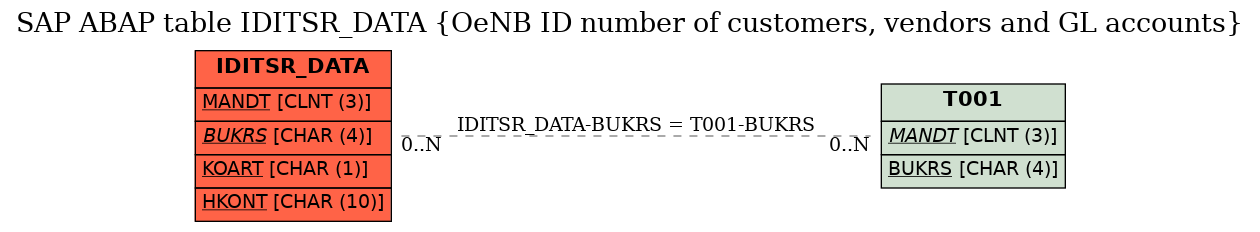 E-R Diagram for table IDITSR_DATA (OeNB ID number of customers, vendors and GL accounts)