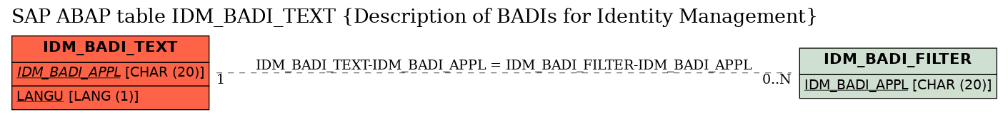 E-R Diagram for table IDM_BADI_TEXT (Description of BADIs for Identity Management)