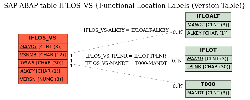 E-R Diagram for table IFLOS_VS (Functional Location Labels (Version Table))