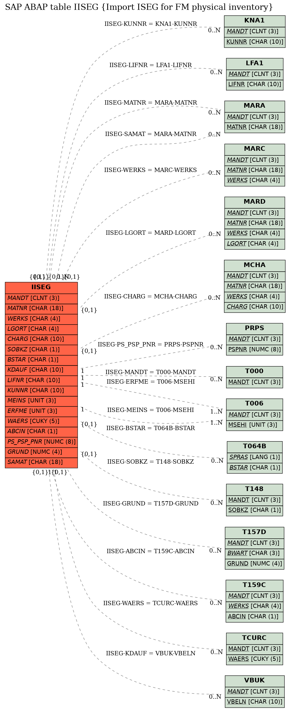 E-R Diagram for table IISEG (Import ISEG for FM physical inventory)