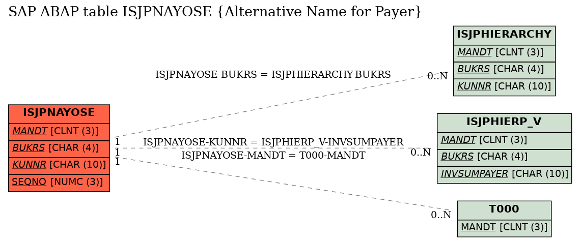 E-R Diagram for table ISJPNAYOSE (Alternative Name for Payer)