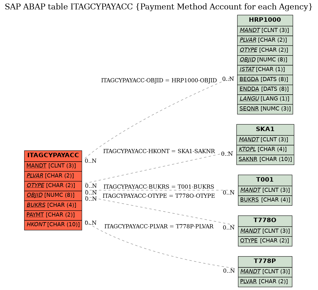 E-R Diagram for table ITAGCYPAYACC (Payment Method Account for each Agency)