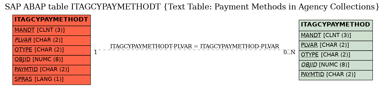 E-R Diagram for table ITAGCYPAYMETHODT (Text Table: Payment Methods in Agency Collections)