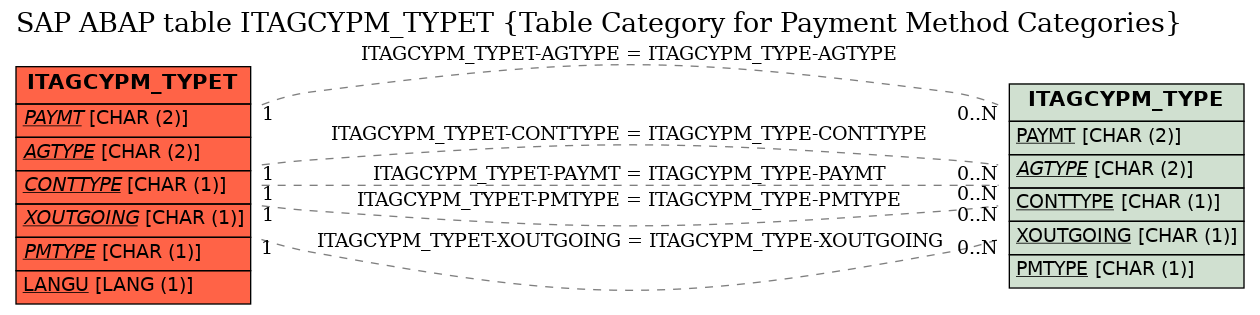 E-R Diagram for table ITAGCYPM_TYPET (Table Category for Payment Method Categories)