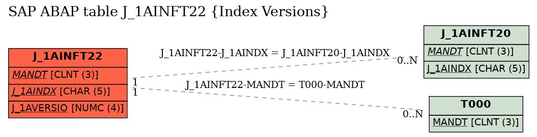 E-R Diagram for table J_1AINFT22 (Index Versions)