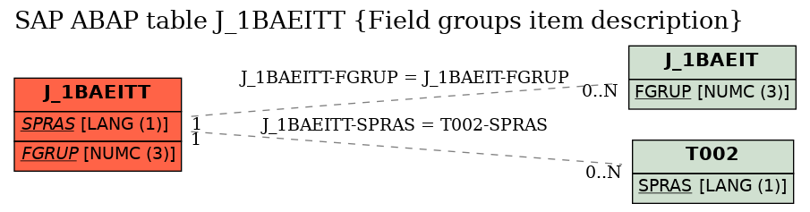 E-R Diagram for table J_1BAEITT (Field groups item description)