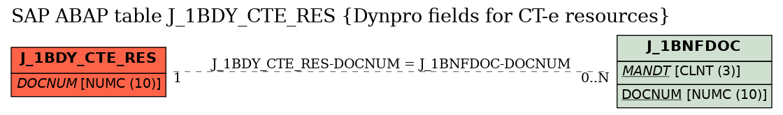 E-R Diagram for table J_1BDY_CTE_RES (Dynpro fields for CT-e resources)