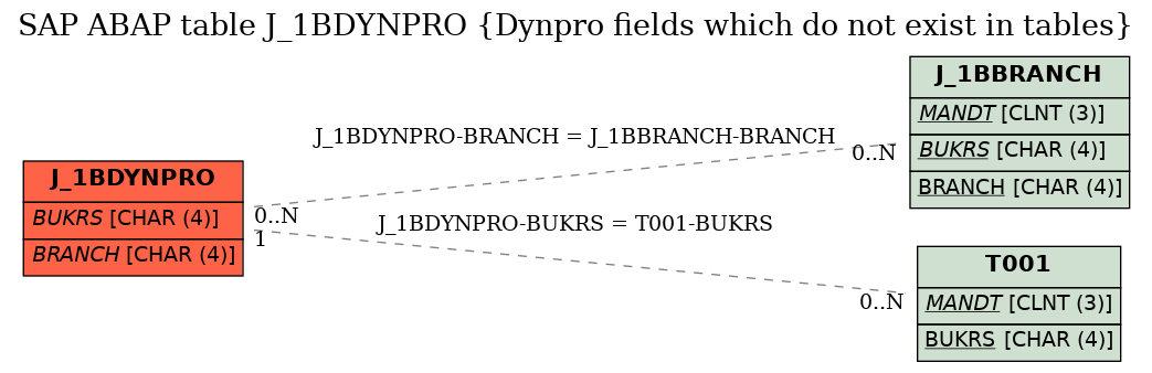 E-R Diagram for table J_1BDYNPRO (Dynpro fields which do not exist in tables)