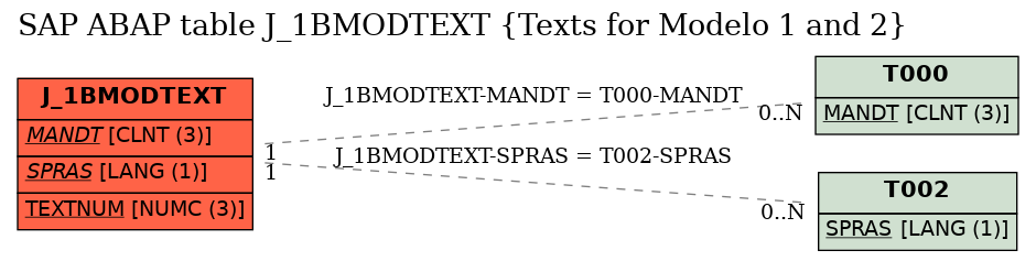 E-R Diagram for table J_1BMODTEXT (Texts for Modelo 1 and 2)