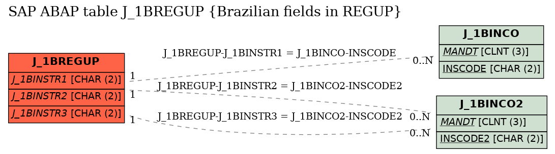 E-R Diagram for table J_1BREGUP (Brazilian fields in REGUP)