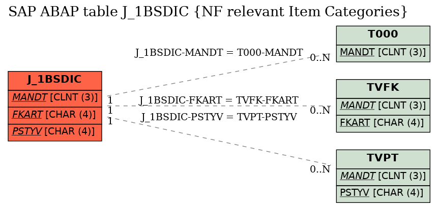 E-R Diagram for table J_1BSDIC (NF relevant Item Categories)