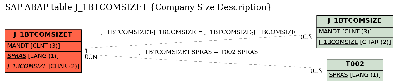 E-R Diagram for table J_1BTCOMSIZET (Company Size Description)