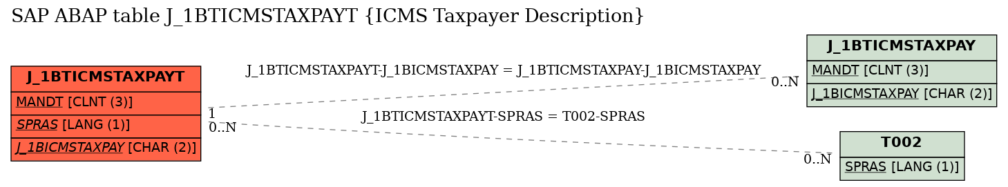 E-R Diagram for table J_1BTICMSTAXPAYT (ICMS Taxpayer Description)