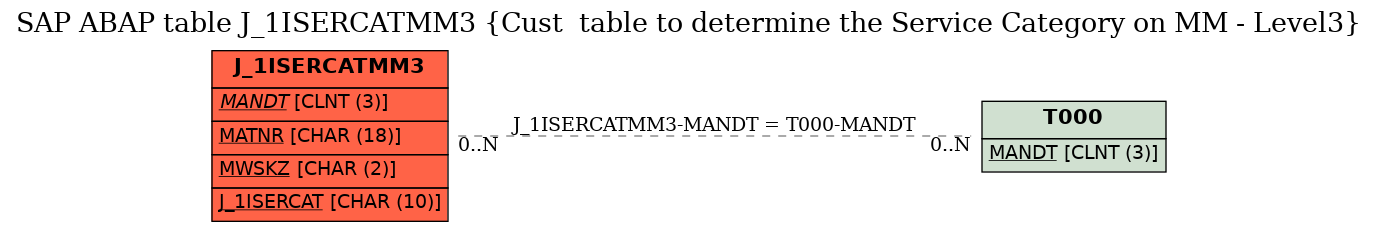 E-R Diagram for table J_1ISERCATMM3 (Cust  table to determine the Service Category on MM - Level3)