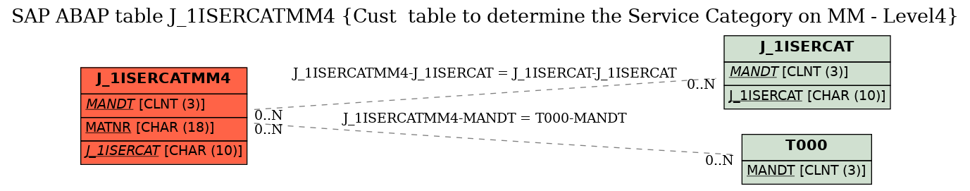 E-R Diagram for table J_1ISERCATMM4 (Cust  table to determine the Service Category on MM - Level4)