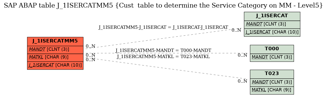 E-R Diagram for table J_1ISERCATMM5 (Cust  table to determine the Service Category on MM - Level5)