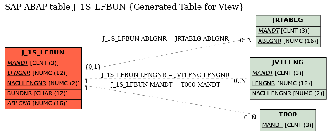 E-R Diagram for table J_1S_LFBUN (Generated Table for View)