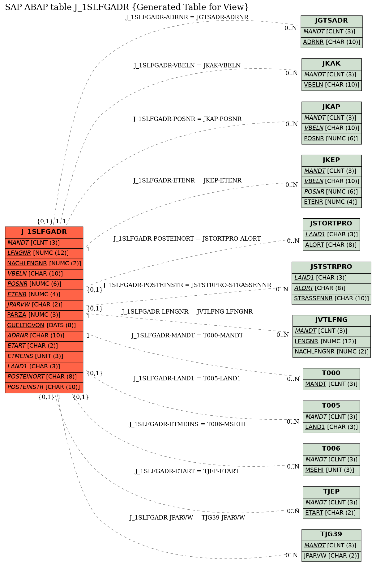 E-R Diagram for table J_1SLFGADR (Generated Table for View)