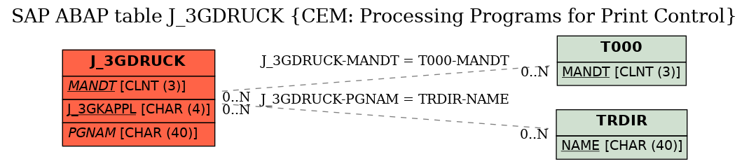 E-R Diagram for table J_3GDRUCK (CEM: Processing Programs for Print Control)