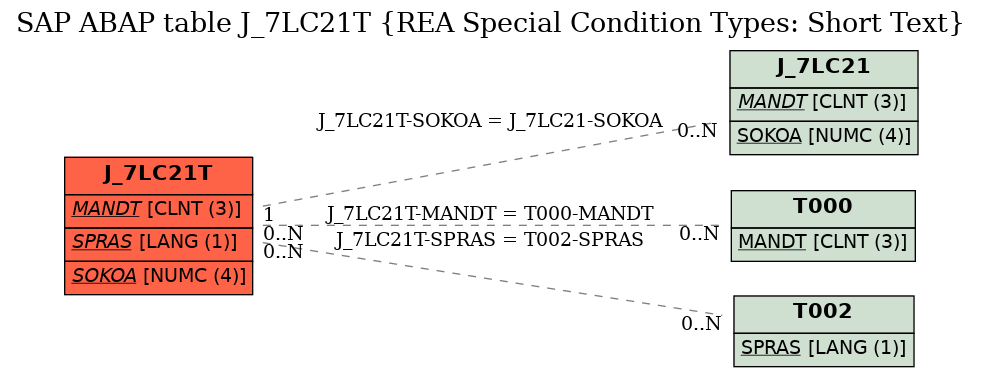 E-R Diagram for table J_7LC21T (REA Special Condition Types: Short Text)