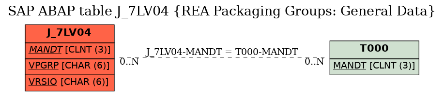 E-R Diagram for table J_7LV04 (REA Packaging Groups: General Data)