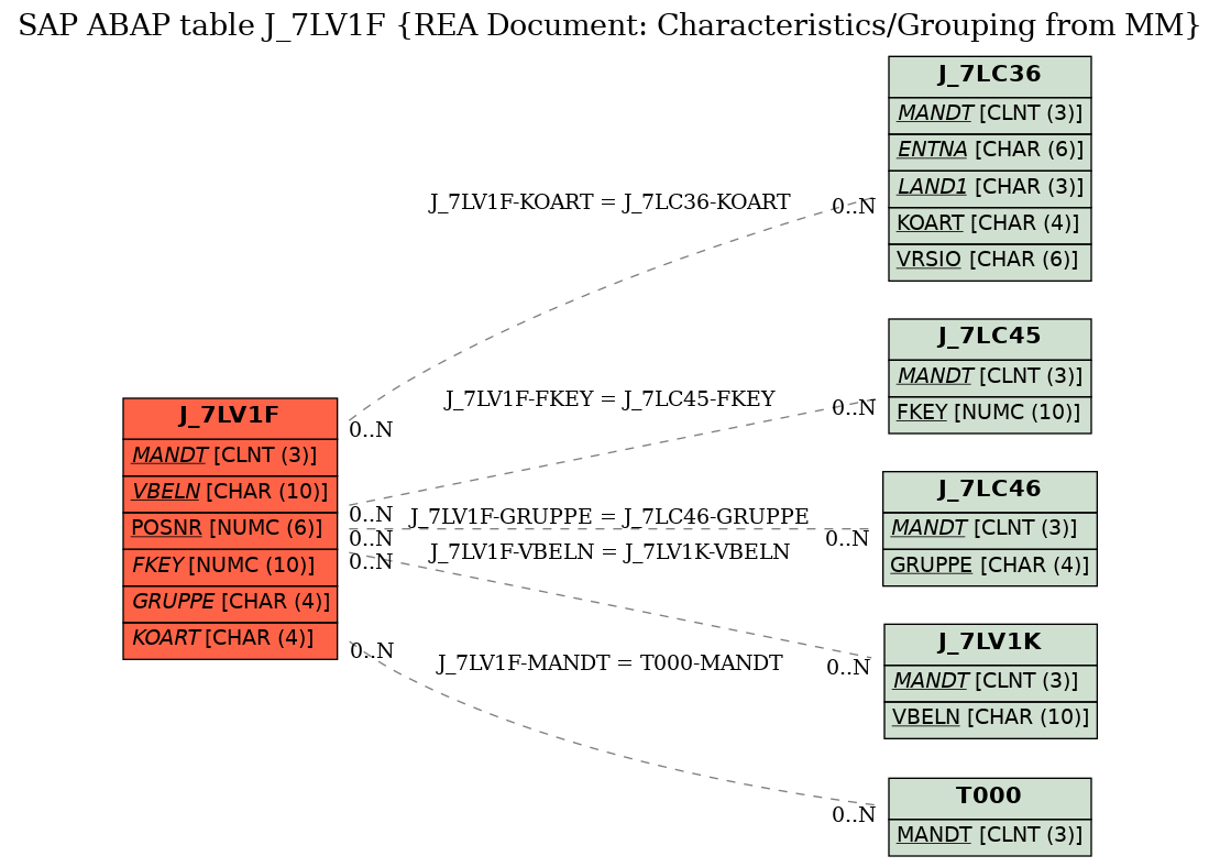 E-R Diagram for table J_7LV1F (REA Document: Characteristics/Grouping from MM)