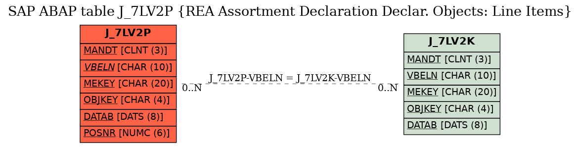 E-R Diagram for table J_7LV2P (REA Assortment Declaration Declar. Objects: Line Items)