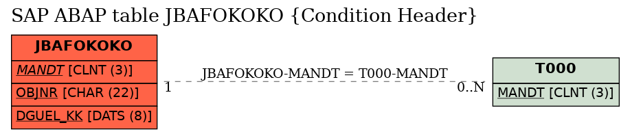 E-R Diagram for table JBAFOKOKO (Condition Header)