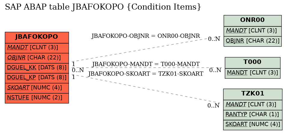 E-R Diagram for table JBAFOKOPO (Condition Items)