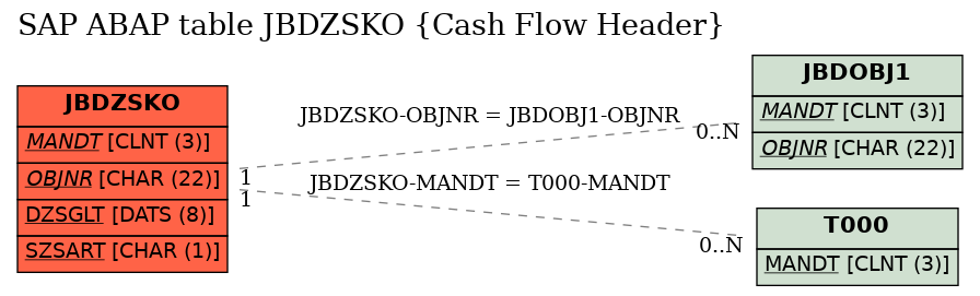 E-R Diagram for table JBDZSKO (Cash Flow Header)